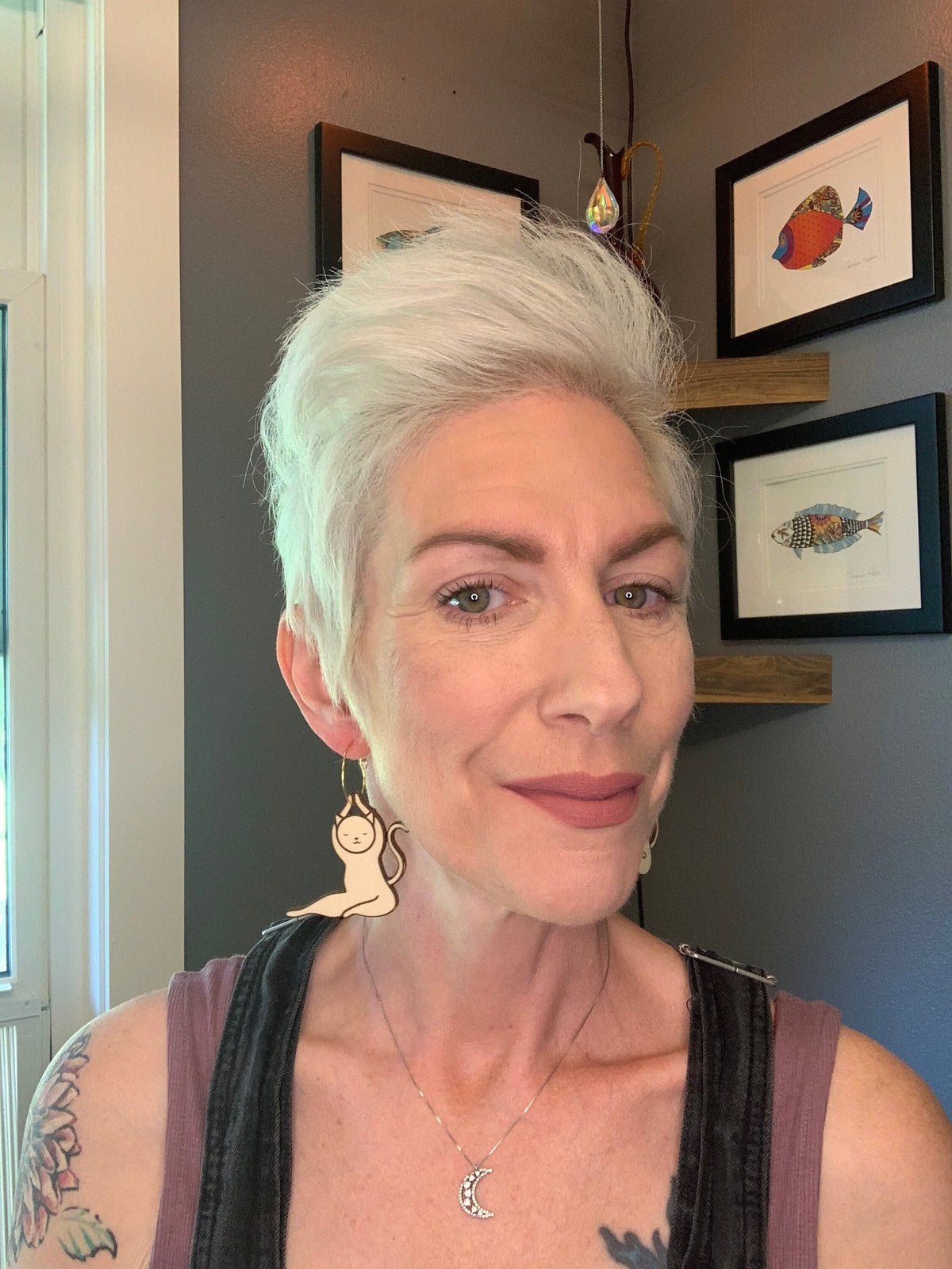 Yoga Cat Earrings: Handmade Laser Cut Wood Dangle Earrings