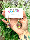 Floral Cat Earrings: Hand-Painted Wood Statement Jewelry