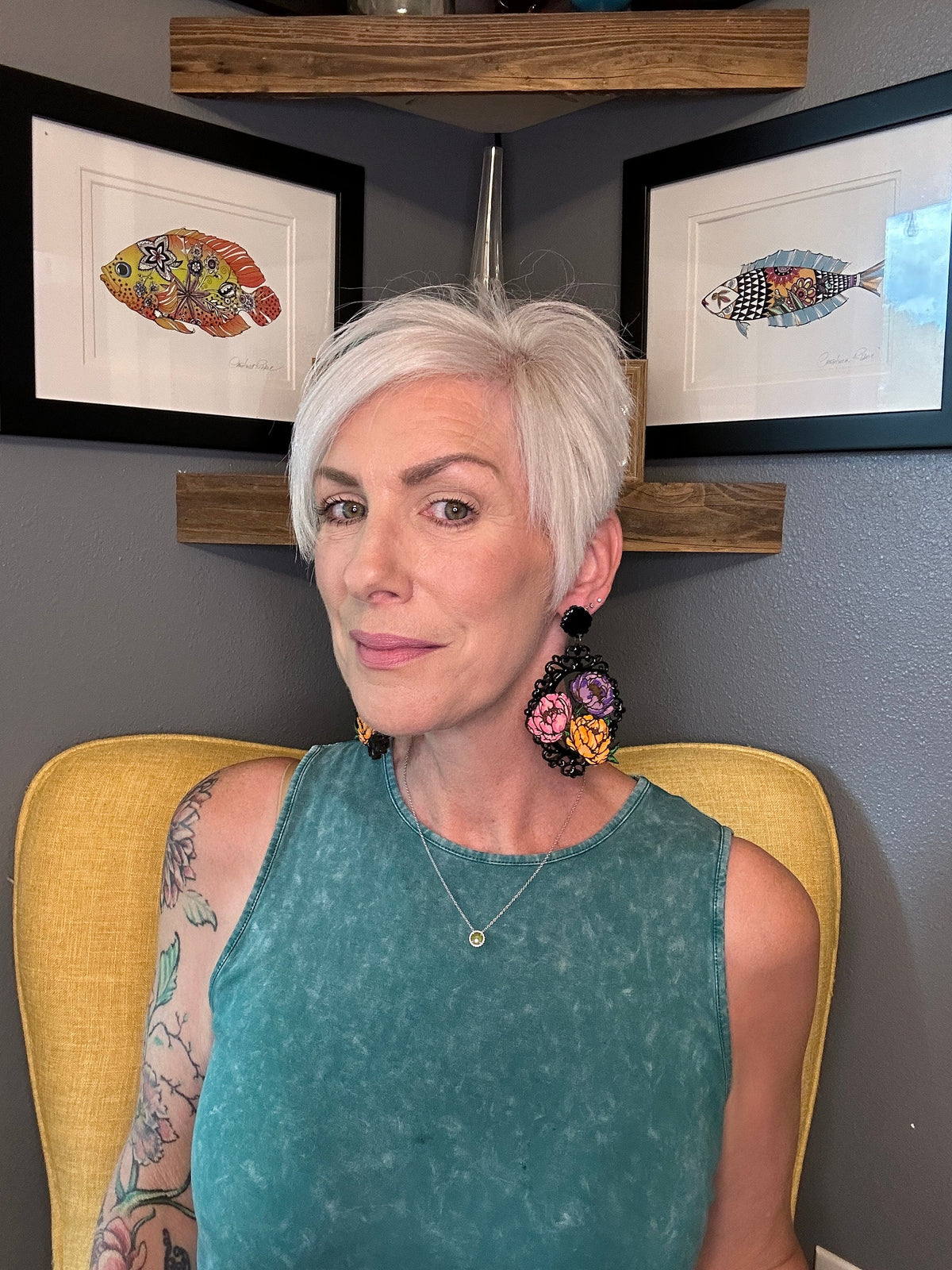 Hand Painted Peony Earrings
