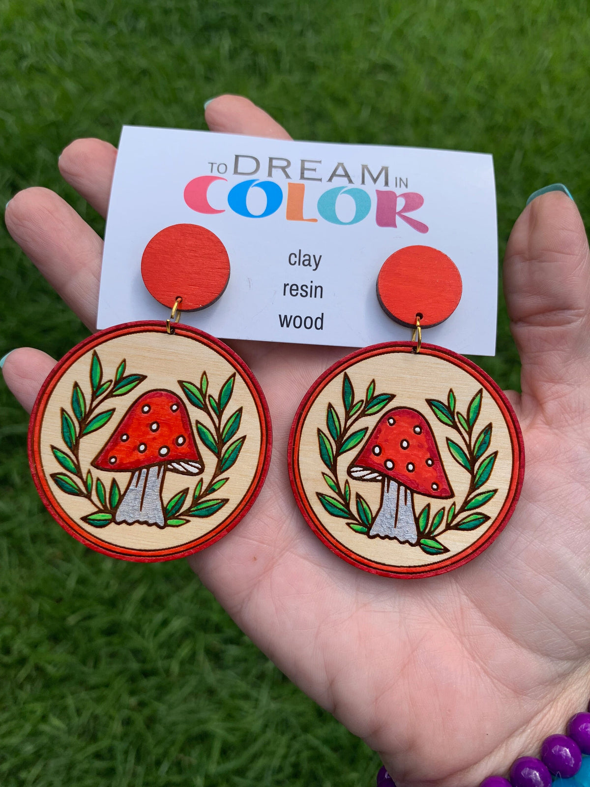 Lightweight Wood Mushroom Earrings