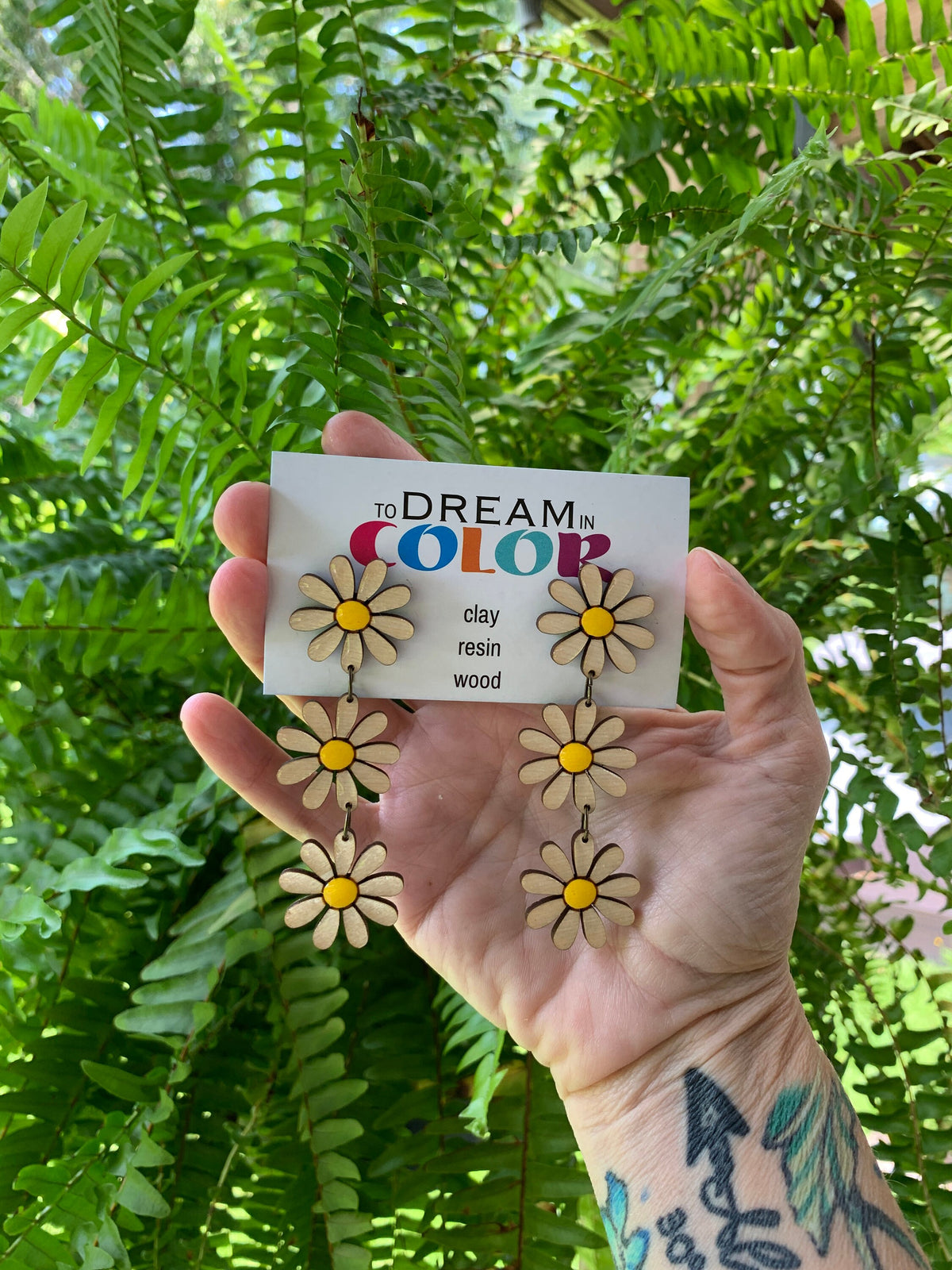 Handmade Daisy Wood Earrings: Laser Cut Floral Dangle Earrings