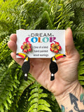 Hand Painted Toucan Hibiscus Wood Statement Earrings – Tropical Lightweight Jewelry