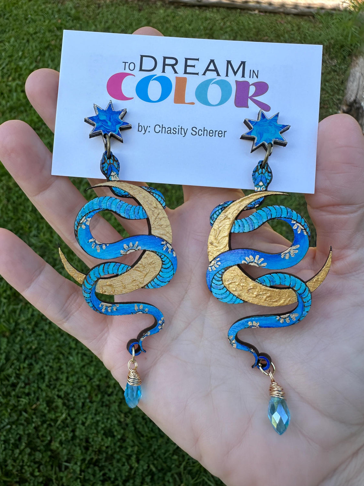 Hand-Painted Celestial Snake Statement Earrings