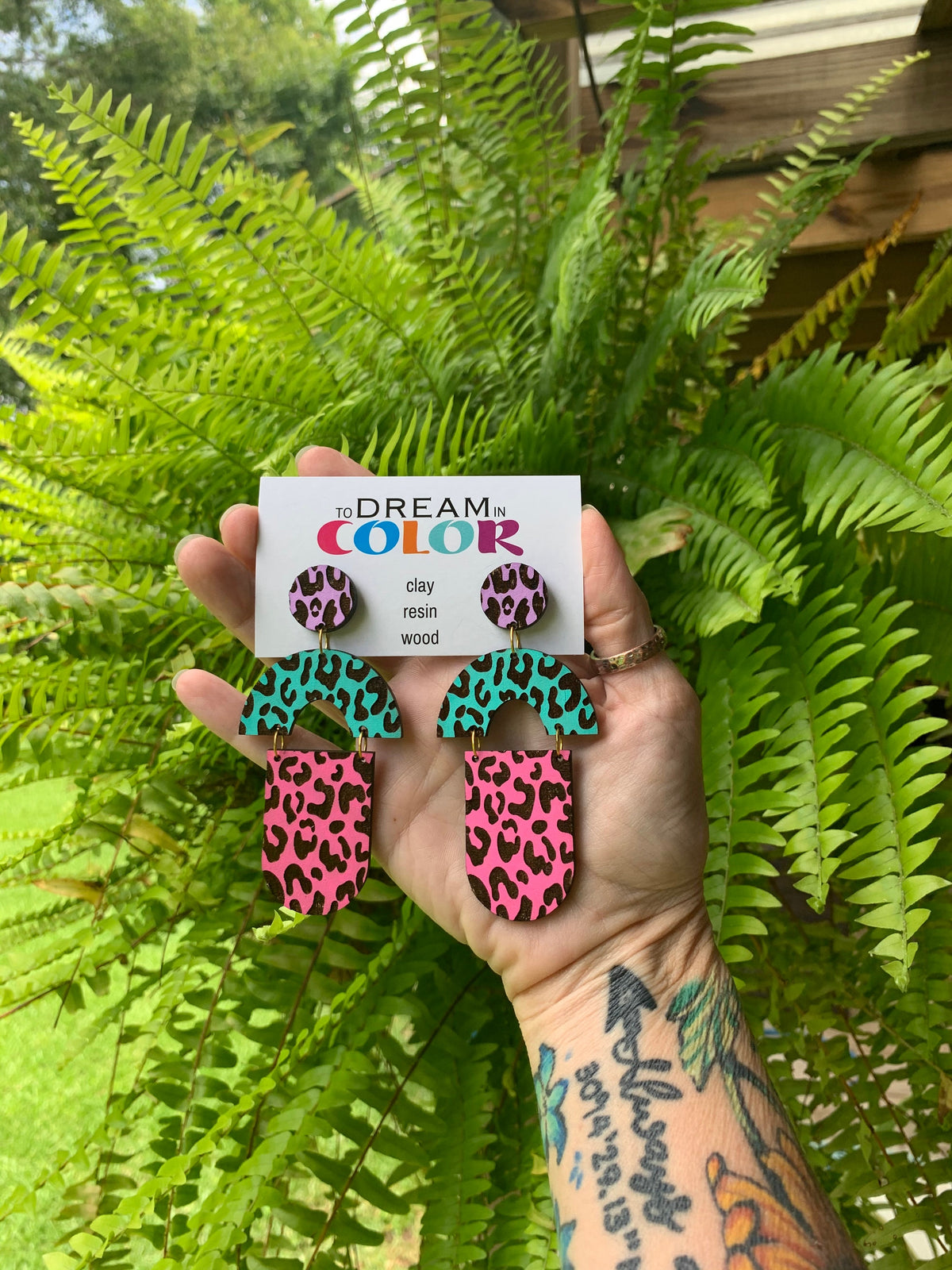 Leopard Wood Dangle Earrings: 80s Inspired Statement Jewelry