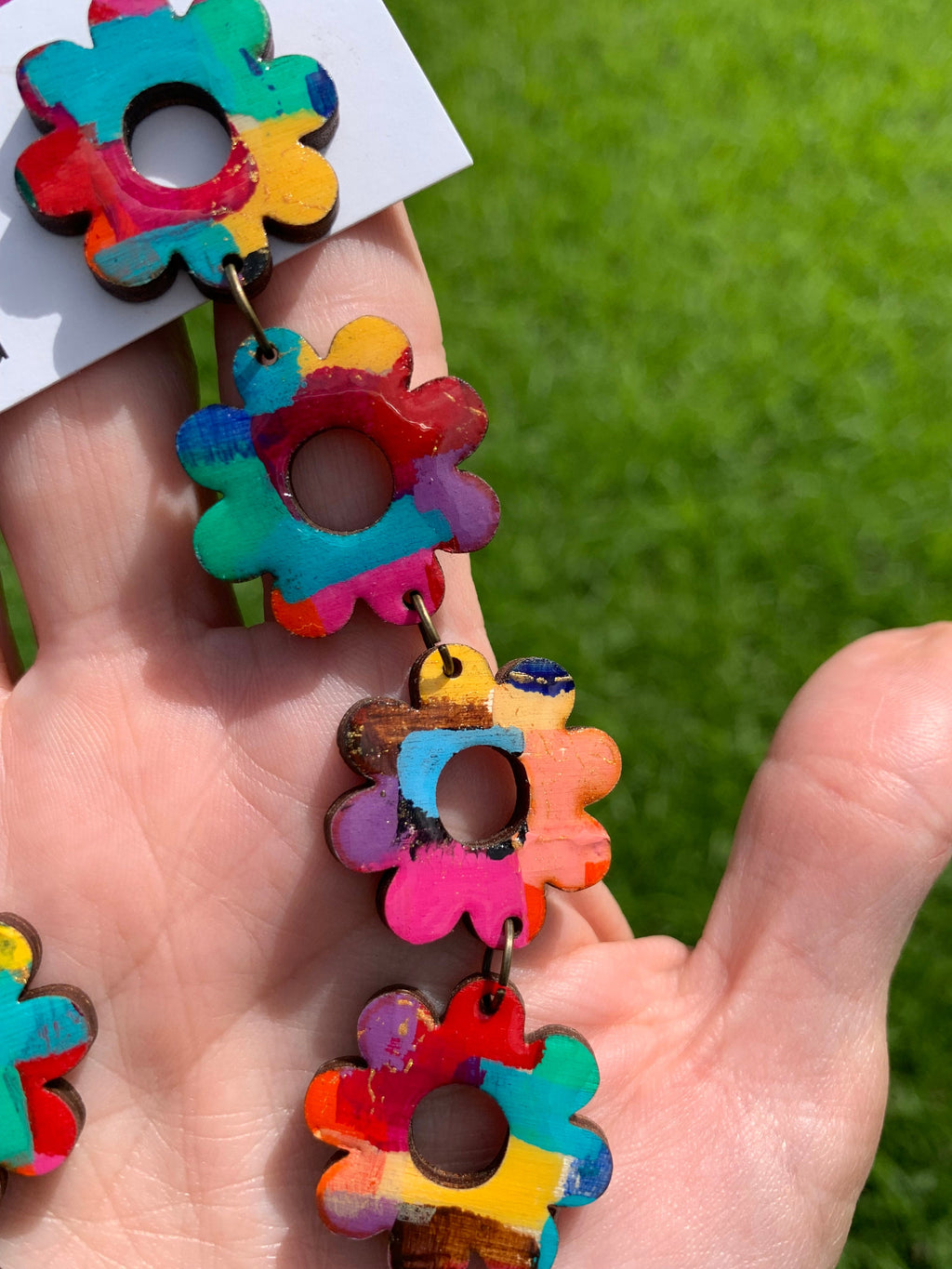 Handmade Bold Flower Earrings: Laser Cut Wood Dangle Earrings