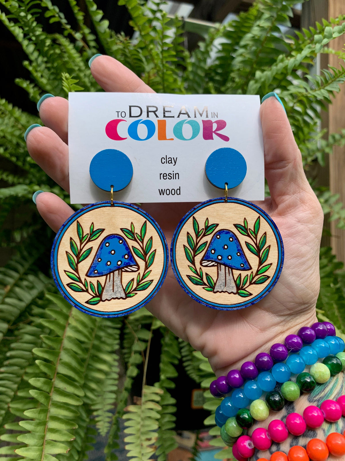 Lightweight Wood Mushroom Earrings
