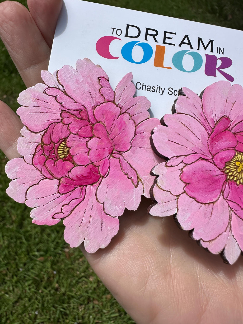 Hand-Painted Peony Statement Earrings