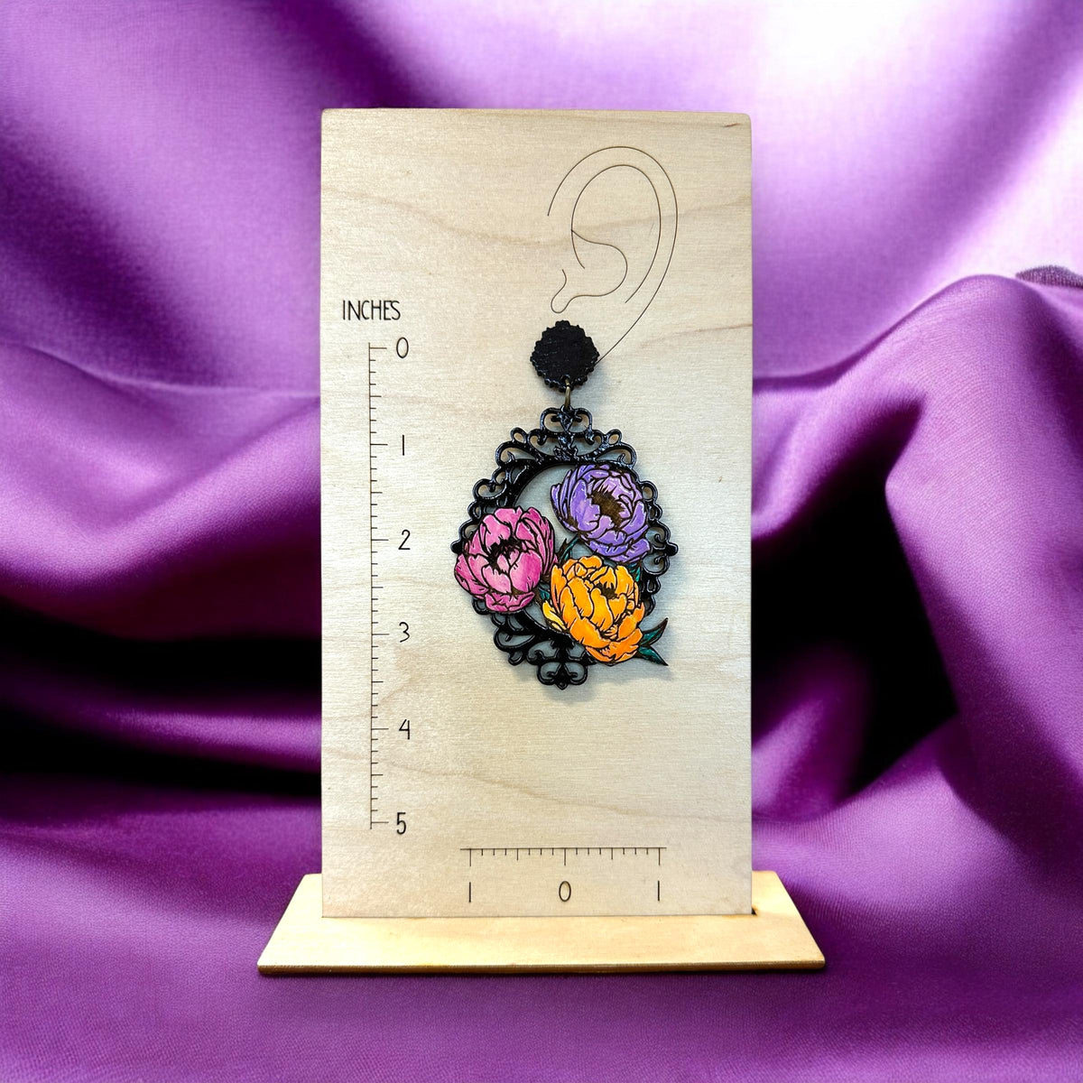 Hand Painted Peony Earrings